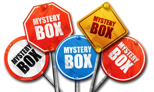 Mystery doos, 3D-rendering, ruwe straatnaambord collectie — Stockfoto