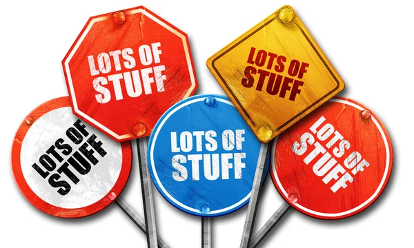 Lots of stuff, 3D rendering, rough street sign collection — Stock Photo, Image