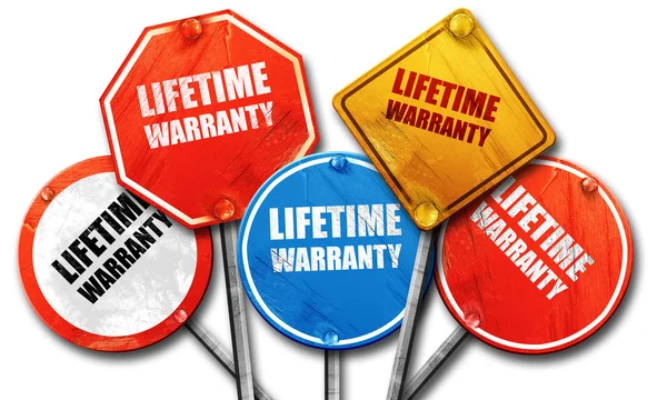 Lifetime warranty, 3D rendering, rough street sign collection — Stock Photo, Image