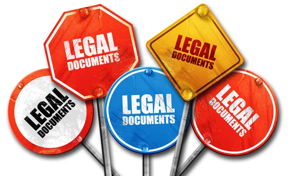 Legal documents, 3D rendering, rough street sign collection — Stock Photo, Image