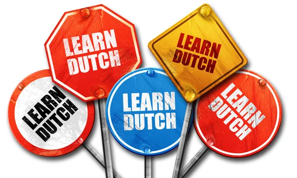 Aprender holandés, 3D renderizado, colección de signos de calle áspera —  Fotos de Stock