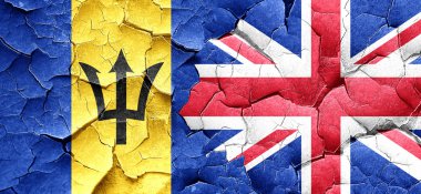 Barbados bayrağı bir grunge Büyük Britanya bayrağı ile duvar kırık