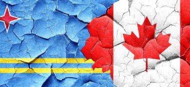 Aruba bayrağı bir grunge Kanada bayrağı ile duvar kırık