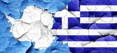 Antarktika bayrak bir grunge Yunanistan bayrağı ile duvar kırık