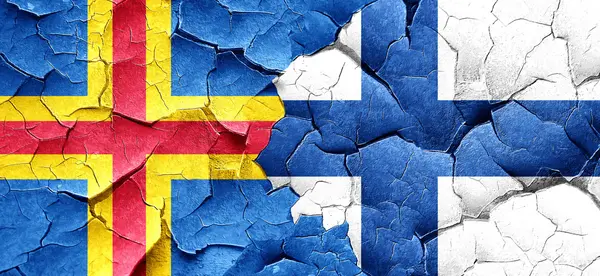 Wyspy Alandzkie, Finlandia flagę na grunge popękane ściany — Zdjęcie stockowe
