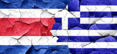 Kosta Rika bayrak bir grunge Yunanistan bayrağı ile duvar kırık