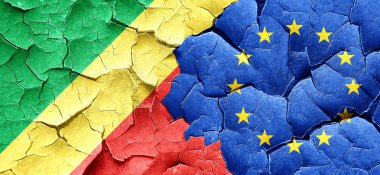 Kongo Cumhuriyeti bayrağı bir grunge Avrupa Birliği bayrağı ile duvar kırık