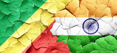 Kongo Cumhuriyeti bayrağı bir grunge Hindistan bayrağı ile duvar kırık