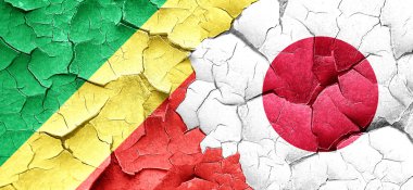 Kongo Cumhuriyeti bayrağı bir grunge Japonya bayrağı ile duvar kırık