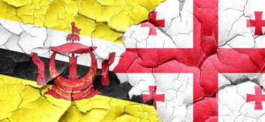 Brunei bayrağı bir grunge Georgia bayrağı ile duvar kırık