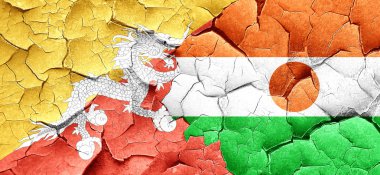Bhutan bayrağı bir grunge Nijer bayrağı ile duvar kırık