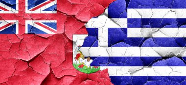 Bermuda bayrak bir grunge Yunanistan bayrağı ile duvar kırık