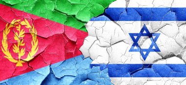 Eritre bayrak bir grunge İsrail bayrağı ile duvar kırık