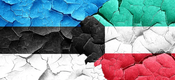 Estonya bayrağı bir grunge Kuveyt bayrağı ile duvar kırık — Stok fotoğraf