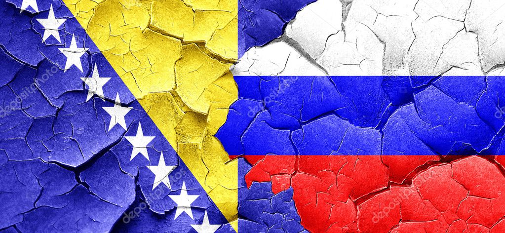 Bosnien Und Herzegowina Flagge Mit Russischer Flagge Auf Einem Grunge Geknackt Stockfoto C Ellandar 113200428