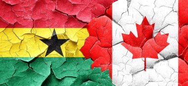 Gana bayrak bir grunge Kanada bayrağı ile duvar kırık