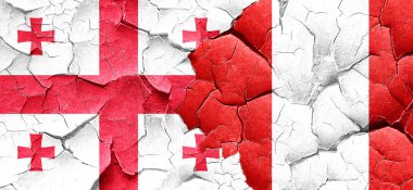 Georgia bayrak bir grunge Peru bayrağı ile duvar kırık