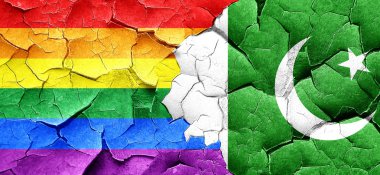 Eşcinsel gurur bayrak bir grunge Pakistan bayrağı ile duvar kırık