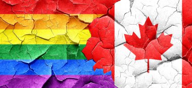 Eşcinsel gurur bayrak bir grunge Kanada bayrağı ile duvar kırık