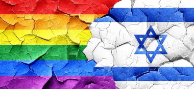 Eşcinsel gurur bayrak bir grunge İsrail bayrağı ile duvar kırık