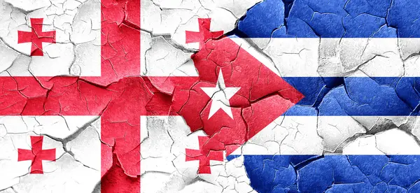 ジョージア フラグ、グランジのキューバ国旗をひびの入った壁 — ストック写真