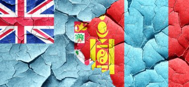 Fiji bayrak bir grunge Moğolistan bayrağı ile duvar kırık