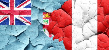 Fiji bayrak bir grunge Peru bayrağı ile duvar kırık