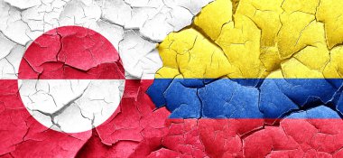 Grönland bayrak bir grunge Kolombiya bayrağı ile duvar kırık