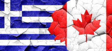 Yunanistan bayrağı bir grunge Kanada bayrağı ile duvar kırık