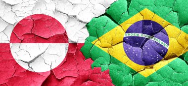 Grönland bayrak bir grunge Brezilya bayrağı ile duvar kırık