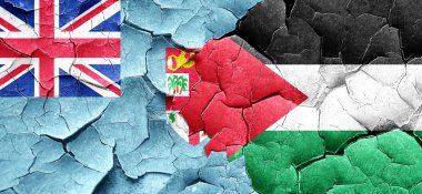 Fiji bayrak bir grunge Palestine bayrağı ile duvar kırık