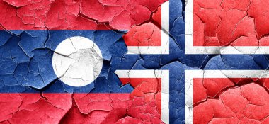 Laos bayrağı bir grunge Norveç bayrağı ile duvar kırık