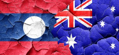 Laos bayrağı bir grunge Avustralya bayrağı ile duvar kırık