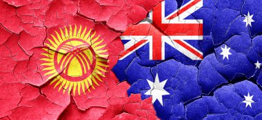 Kırgızistan bayrağı bir grunge Avustralya bayrağı ile duvar kırık