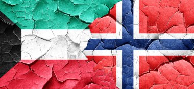 Kuveyt bayrağı bir grunge Norveç bayrağı ile duvar kırık