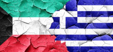 Kuveyt bayrağı bir grunge Yunanistan bayrağı ile duvar kırık