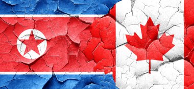 Kuzey Kore bayrağı bir grunge Kanada bayrağı ile duvar kırık