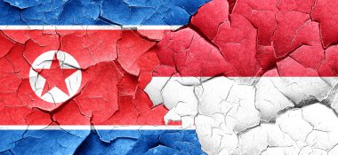 Kuzey Kore bayrağı bir grunge Endonezya bayrağı ile duvar kırık