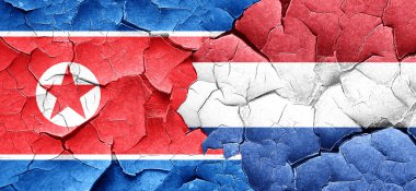 Kuzey Kore bayrağı bir grunge Hollanda bayrağı ile duvar kırık