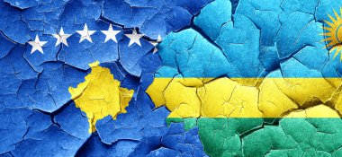 Kosova bayrağı bir grunge Ruanda bayrağı ile duvar kırık