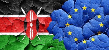 Kenya bayrak bir grunge Avrupa Birliği bayrağı ile duvar kırık