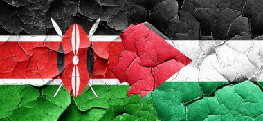Kenya bayrak bir grunge Palestine bayrağı ile duvar kırık