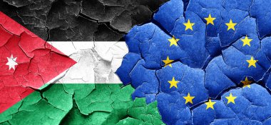 Jordan bayrak bir grunge Avrupa Birliği bayrağı ile duvar kırık