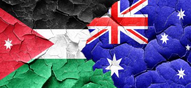 Jordan bayrak bir grunge Avustralya bayrağı ile duvar kırık