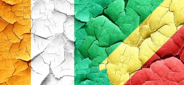 Fildişi Sahili bayrağı bir grunge Kongo bayrağı ile duvar kırık