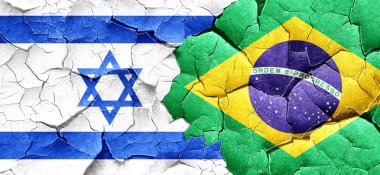 İsrail bayrağı bir grunge Brezilya bayrağı ile duvar kırık