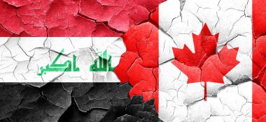 Irak bayrağı bir grunge Kanada bayrağı ile duvar kırık