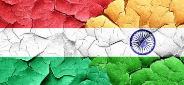 Macaristan bayrağı bir grunge Hindistan bayrağı ile duvar kırık