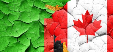 Zambiya bayrağı bir grunge Kanada bayrağı ile duvar kırık