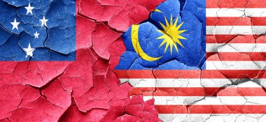 Samoa bayrak bir grunge Malezya bayrağı ile duvar kırık